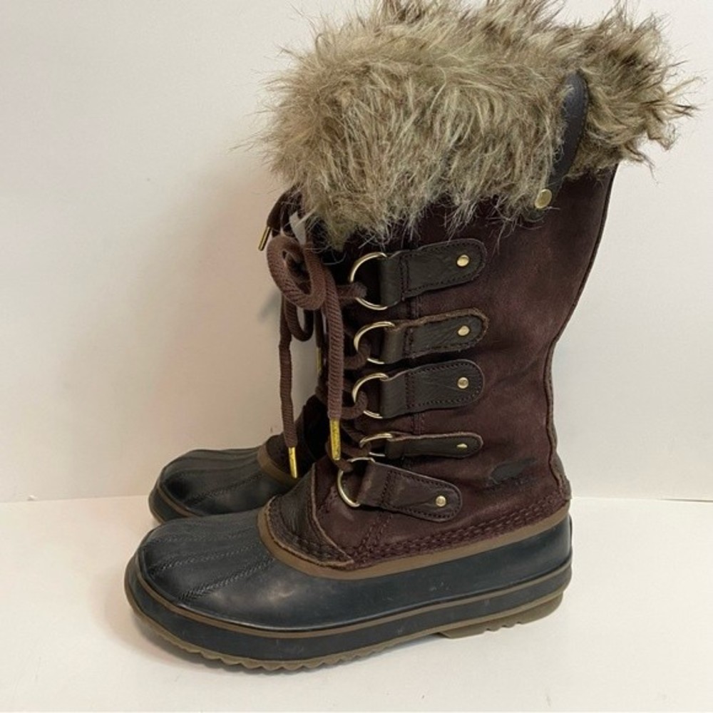 Sorel Joan of Arctic Cattail Boots Insulated Tall Faux Fur Brown Size 9
